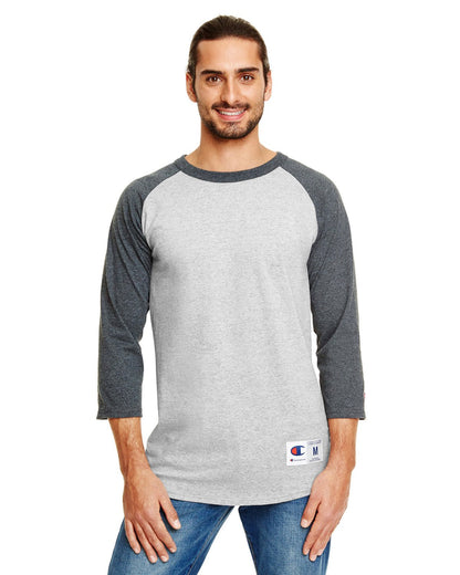 Champion Adult 5.2 oz. Raglan T-Shirt L OXF GRY HT/ GOLD