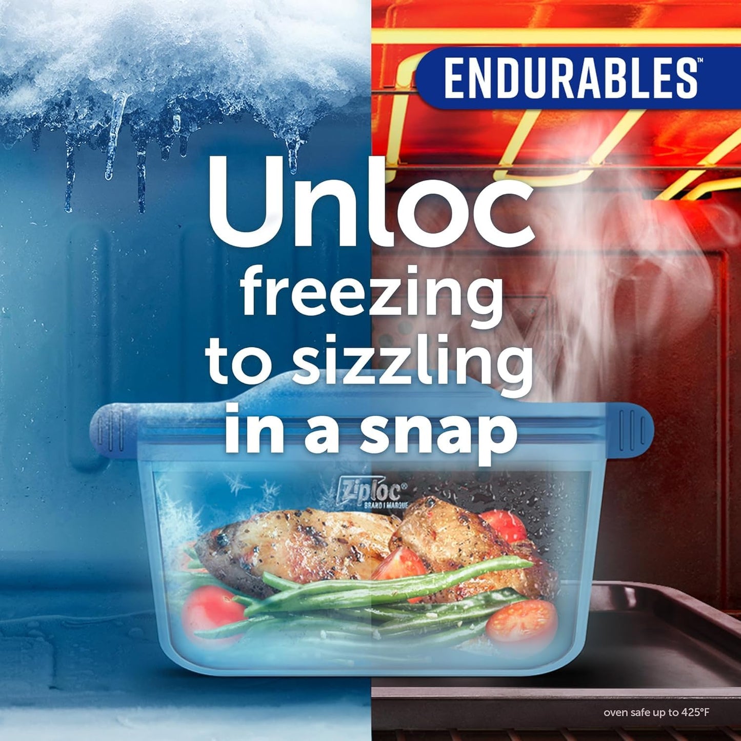 Ziploc Endurables Silicone Food Storage Meal Prep Containers, Microwave Safe and Eco-Friendly, Medium Container, 1 Count
