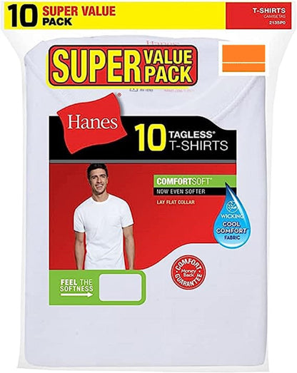 Hanes Mens Super Value 10-Pack ComfortSoft Crewneck, XL, White