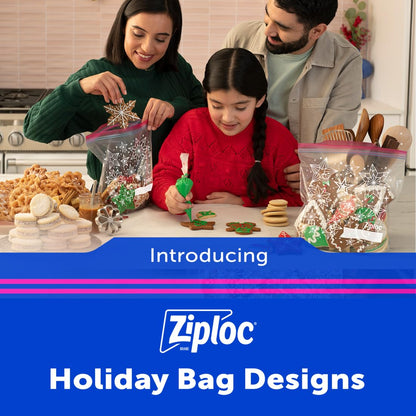 Ziploc Gallon Food Storage Bags, Grip 'n Seal Technology for Easier Grip, Open, and Close, 120 Count, Holiday Designs