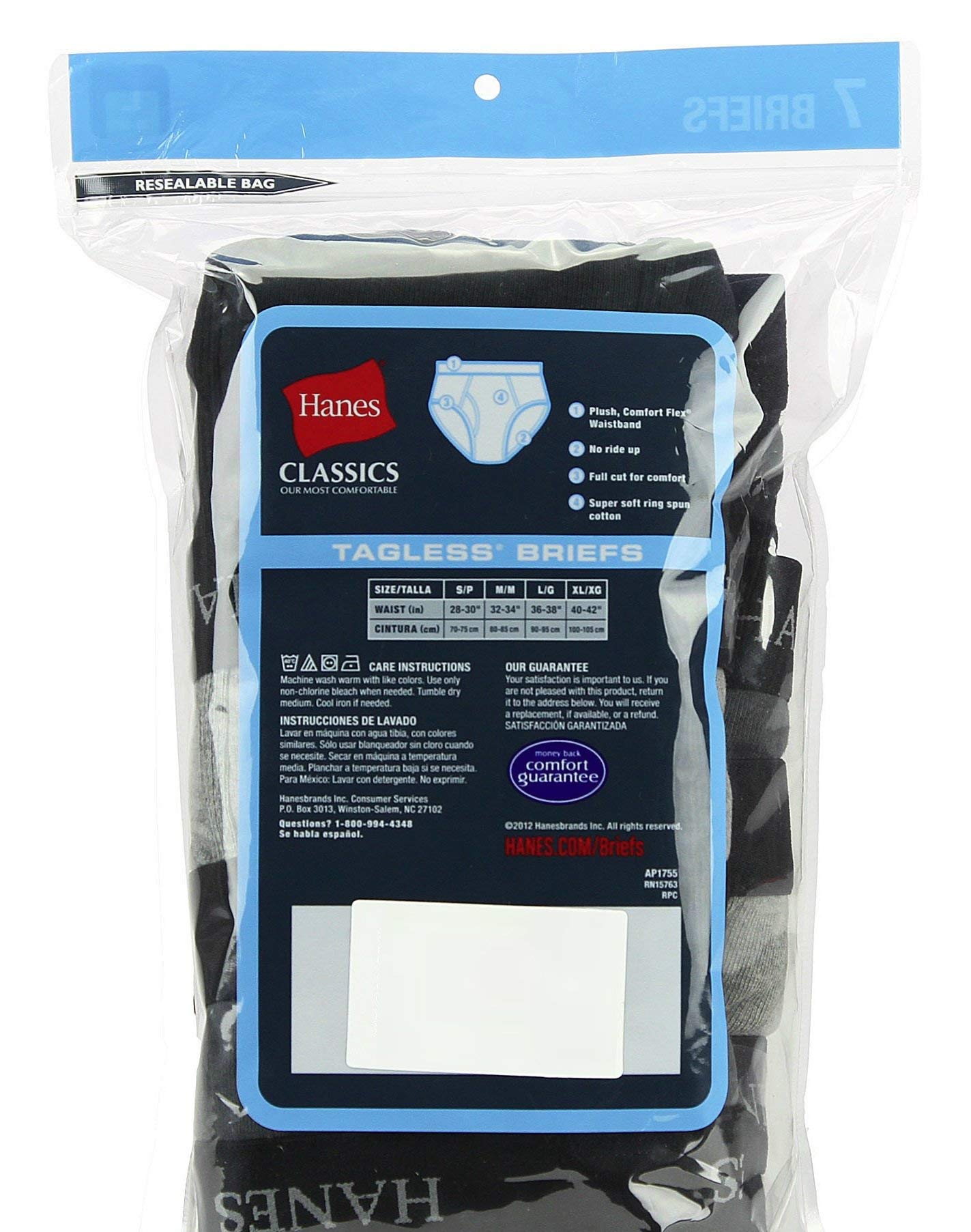 Hanes Men's Classics Tagless Comfort Flex Waistband Brief; Large; Black/Gray; (3 Packs of 7 Each)