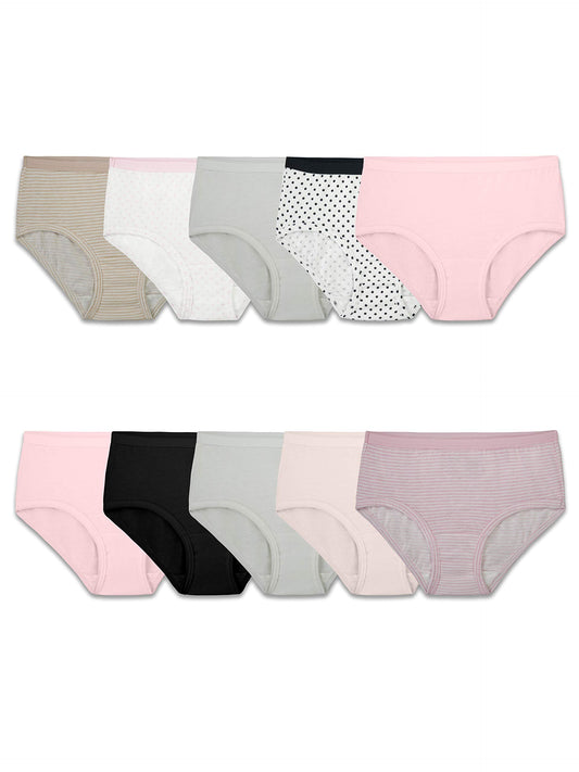 Fruit of the Loom Girls' Little Big Cotton Brief Underwear (Discontinued), 10 Pack-Basic Assorted, 6