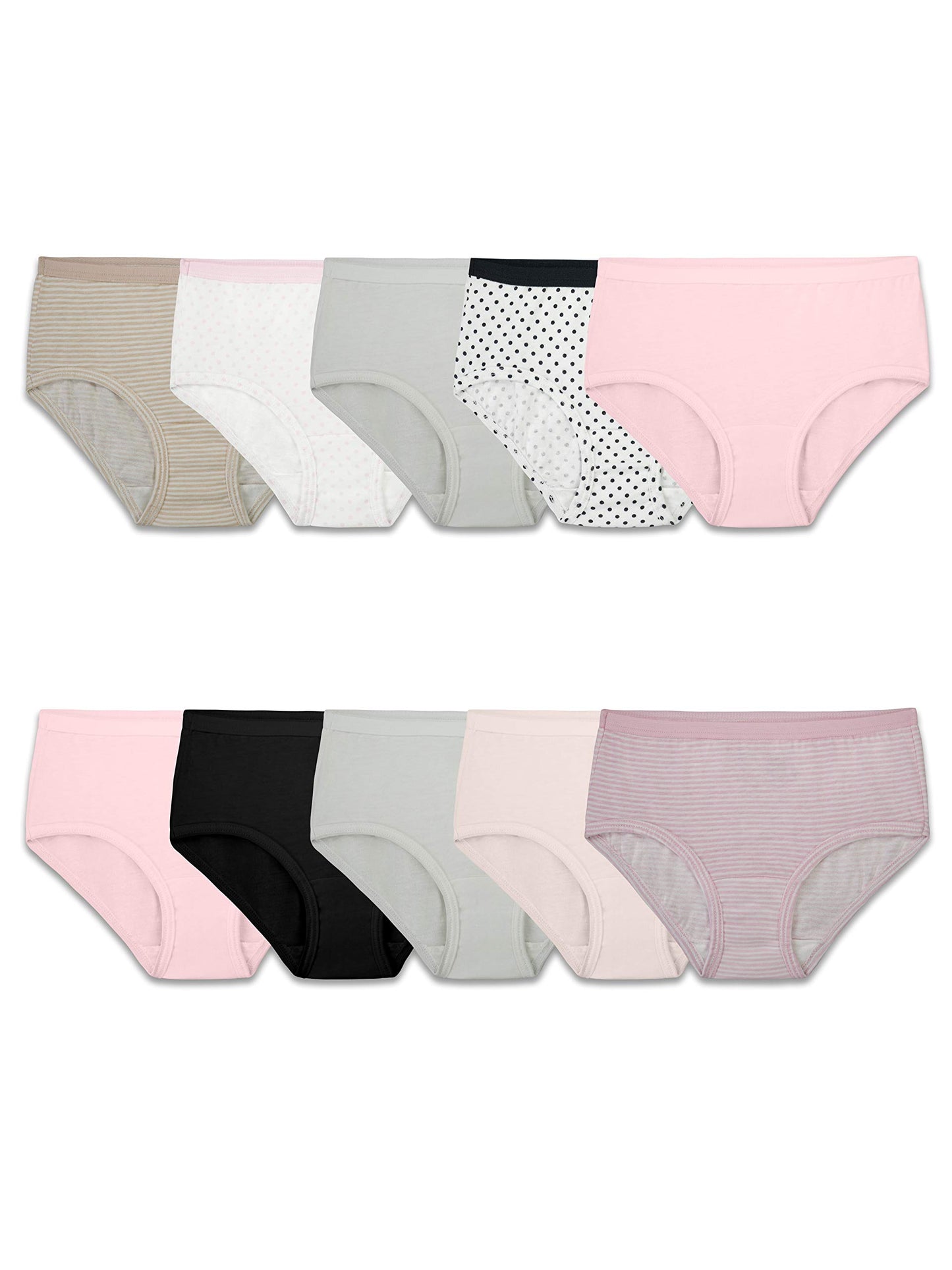 Fruit of the Loom Girls' Little Big Cotton Brief Underwear (Discontinued), 10 Pack-Basic Assorted, 6
