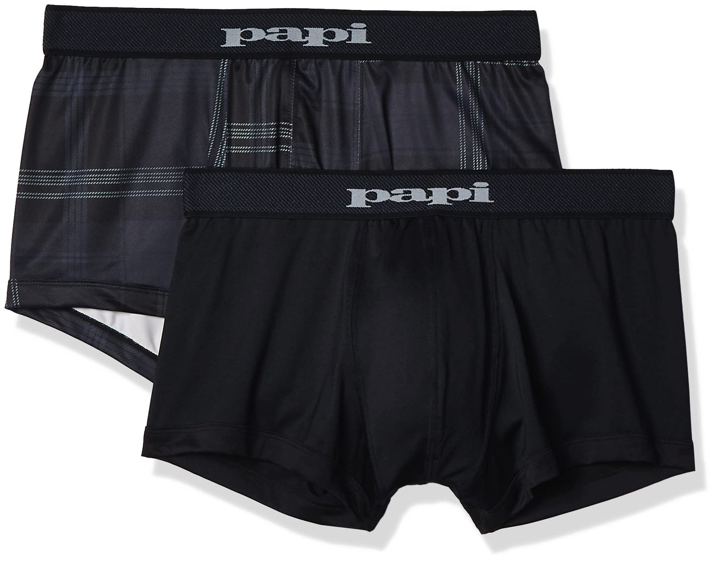 Papi Men's Brazilian Cool Trunk Boxer Briefs Pack of 2 Comfort Fitting Underwear, Plaid-Black/Red, X-Large