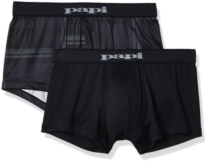 Papi Men's Brazilian Cool Trunk Boxer Briefs Pack of 2 Comfort Fitting Underwear, Plaid-Black/Red, X-Large