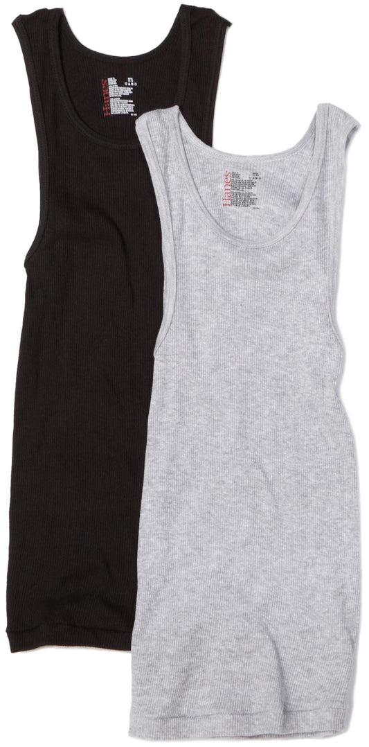 Hanes Big Boys' Classic Dyed Tank, Black/Grey, L (14/16)(Pack of 2)