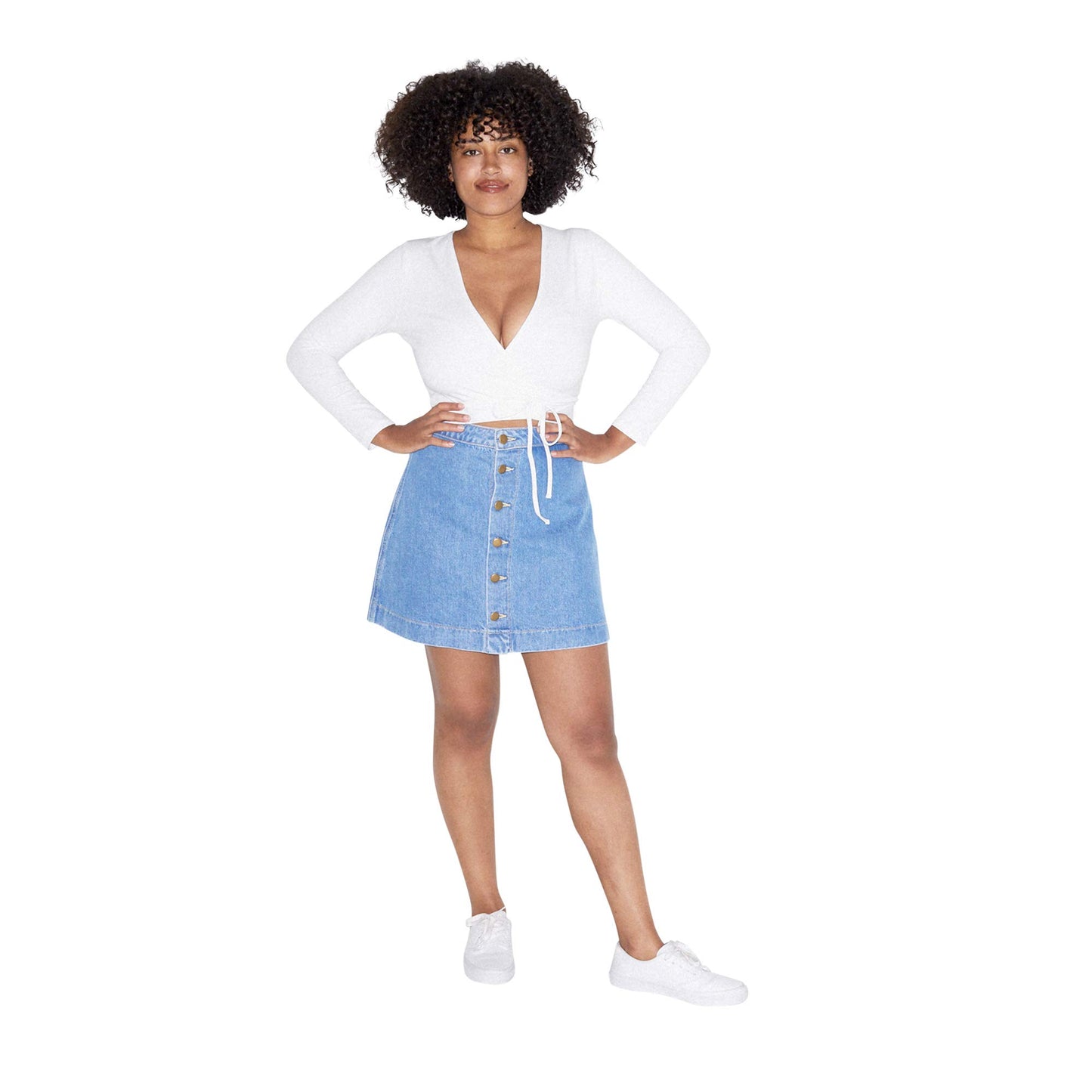 American Apparel Women Cotton Spandex Julliard Long Sleeve Top, White, Large