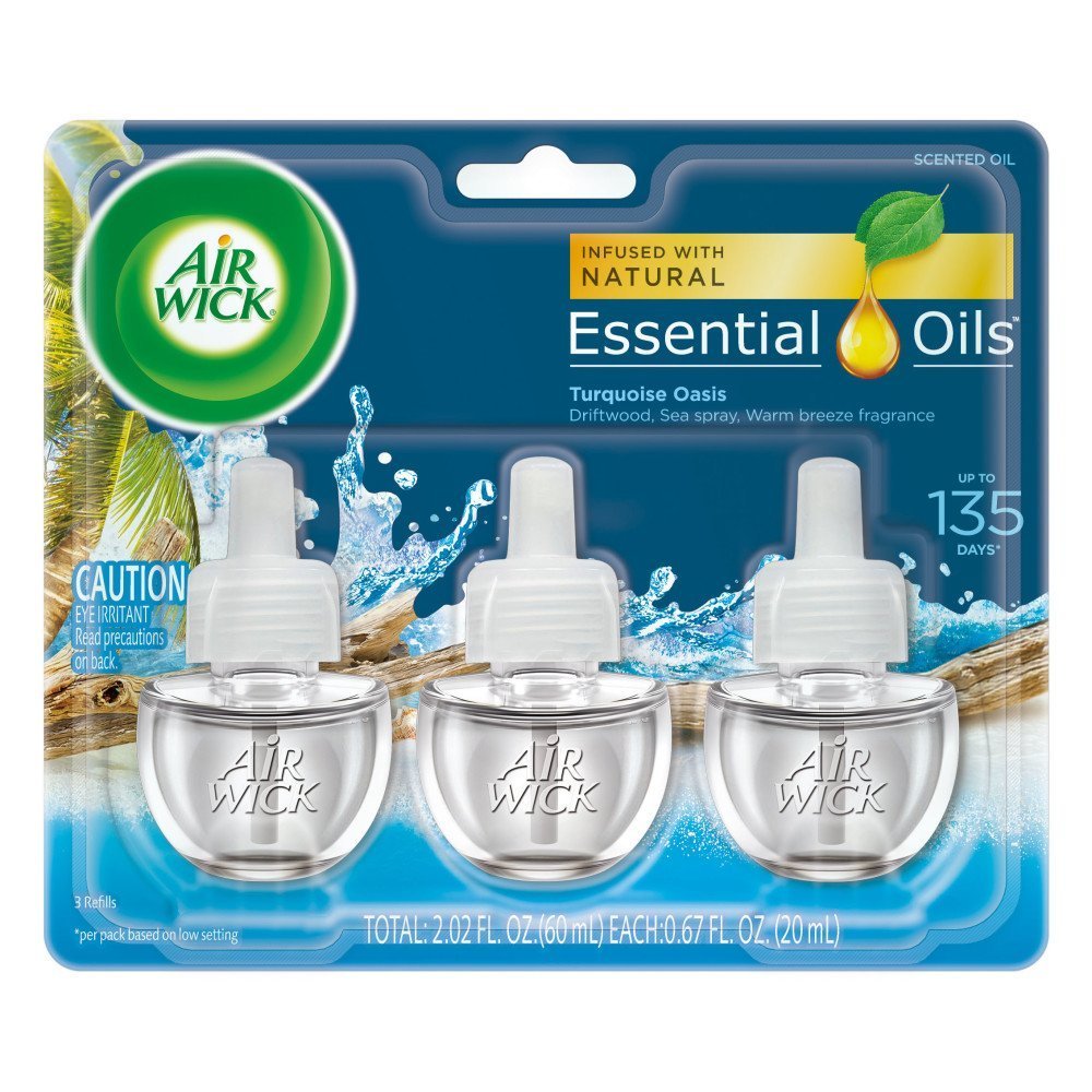 Air Wick plug in Scented Oil 3 Refills, Turquoise Oasis, (3x0.67 Ounce ), Essential Oils, Air Freshener (Pack of 3)