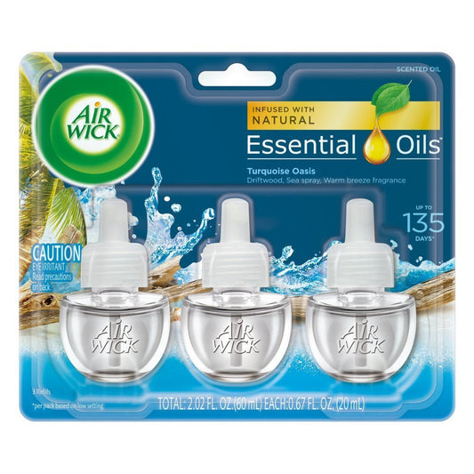 Air Wick plug in Scented Oil 3 Refills, Turquoise Oasis, (3x0.67 Ounce ), Essential Oils, Air Freshener (Pack of 3)