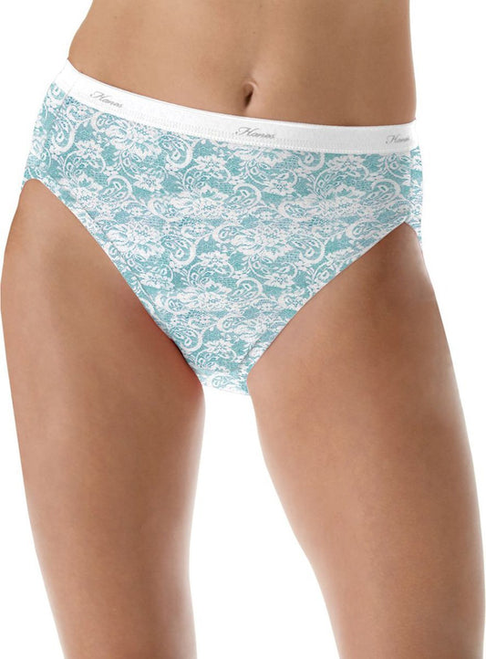 Hanes Women's No Ride Up Cotton Hi-Cut Panties 6-Pack, Lace, Size - 9