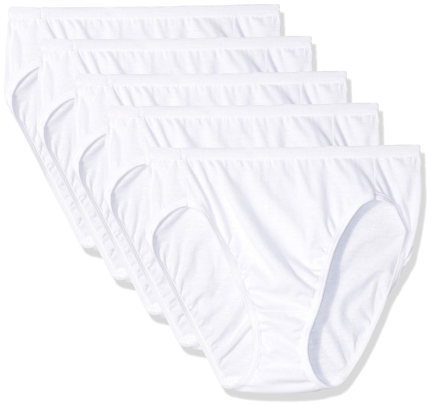 Hanes Ultimate Women's Comfort Cotton Hi-Cut Panties 5-Pack, White, 10