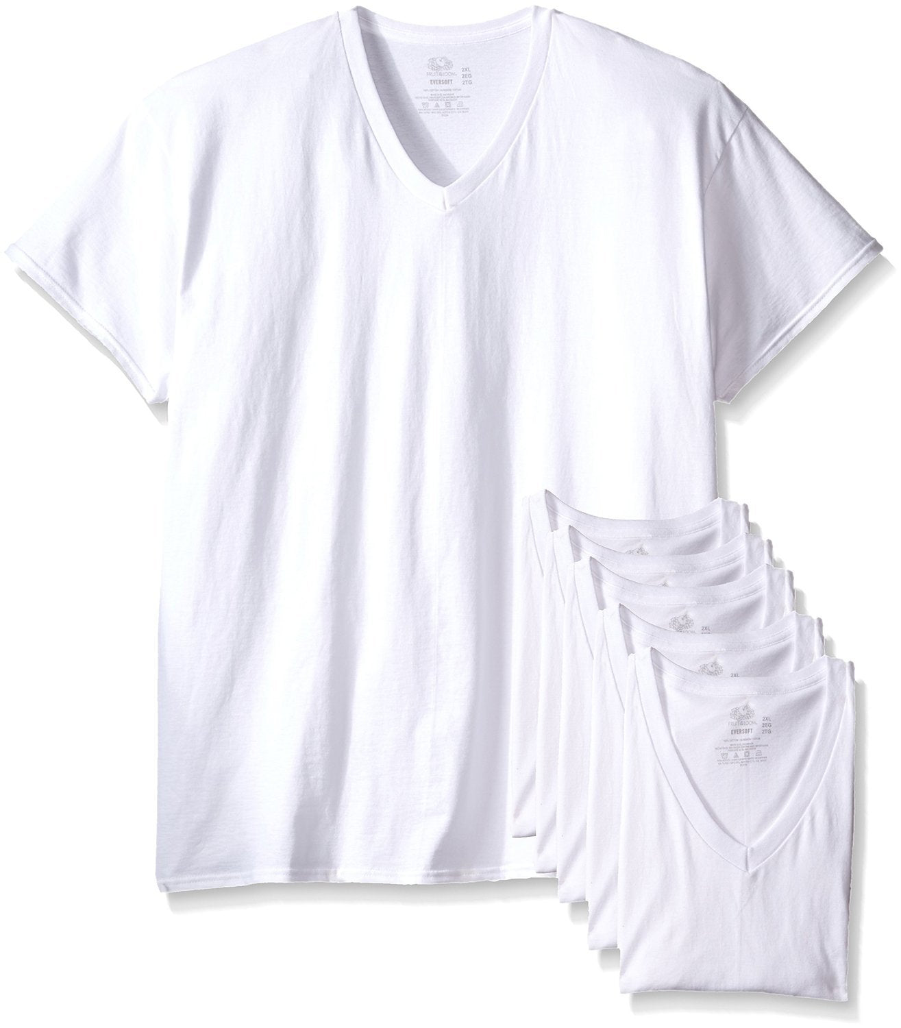 Fruit of the Loom Mens 6Pack Tall White V-Neck T-Shirts Undershirt L
