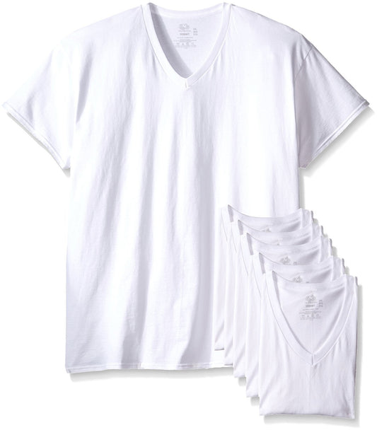 Fruit of the Loom Mens 6Pack Tall White V-Neck T-Shirts Undershirt L