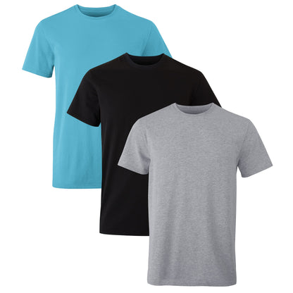Hanes Originals Crew T Pack, Stretch Cotton Men, Moisture-Wicking Tee Shirts, 3-Pack, Chambray Jade, Black, Concrete Heather