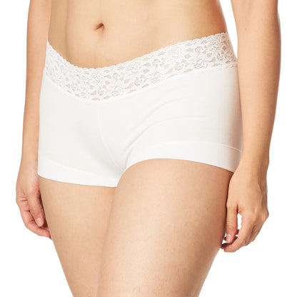 Maidenform Women's Dream Cotton with Lace Boy Short, Steel Grey Dot, 2X/9