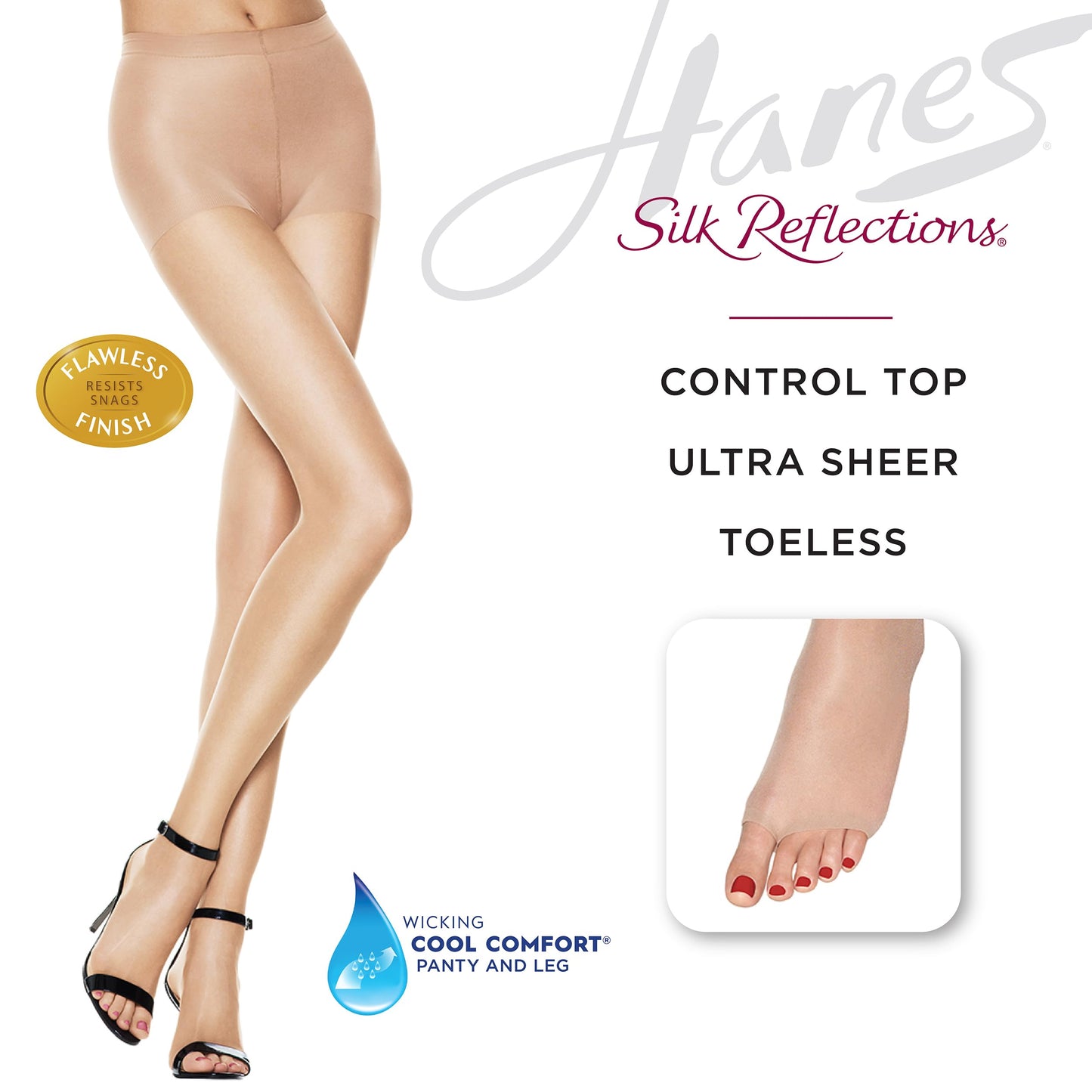 Hanes Silk Reflections Control Top Toeless Ultra Sheer Pantyhose with Run-Resist, Bisque, Size IJ (Pack of 1)