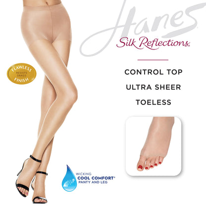 Hanes Silk Reflections Control Top Toeless Ultra Sheer Pantyhose with Run-Resist, Bisque, Size IJ (Pack of 1)