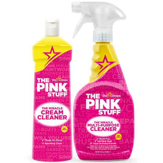 Stardrops The Pink Stuff Multi-Purpose Spray & Cream Cleaner Bundle - Tough on Stains, Gentle on Surfaces, All-Purpose Cleaning Solution (2-Pack)