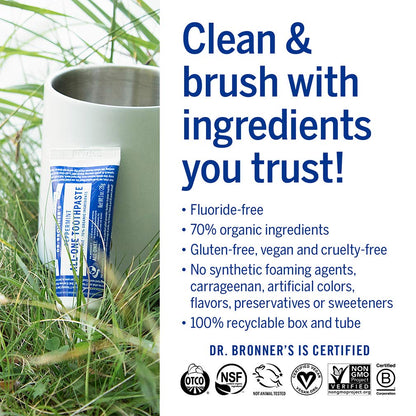 Dr. Bronner’s - All-One Toothpaste (Peppermint, 1 Ounce, 3-Pack) - 70% Organic Ingredients, Natural and Effective, Fluoride-Free, SLS-Free, Helps Freshen Breath, Reduce Plaque, Whiten Teeth, Vegan