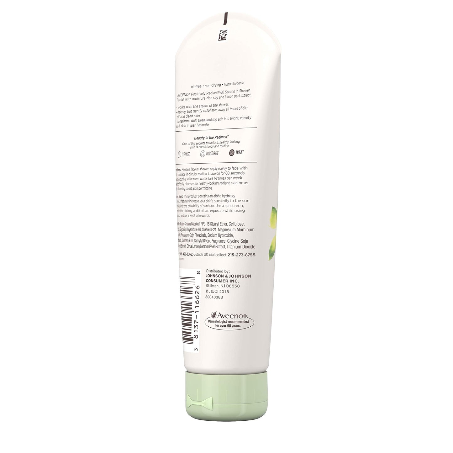 Aveeno Positively Radiant 60 Second In-Shower Facial Cleanser, Brightening Mask With Moisture-Rich Soy, Lemon Peel Extract, Glycolic Acid, and Kaolin Clay, 5 oz (Pack of 3)