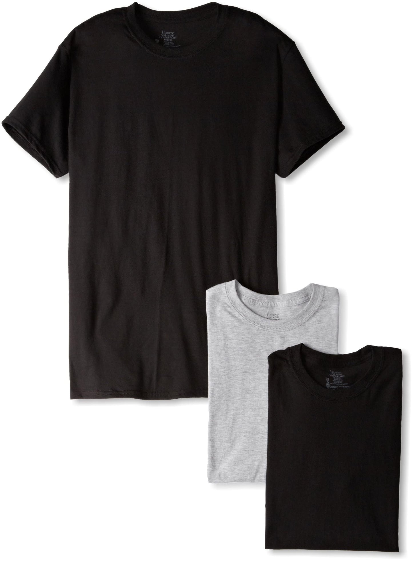 Hanes Classics Men's Traditional Fit ComfortSoft® TAGLESS® Black/Grey Crewneck Undershirt 3-Pack