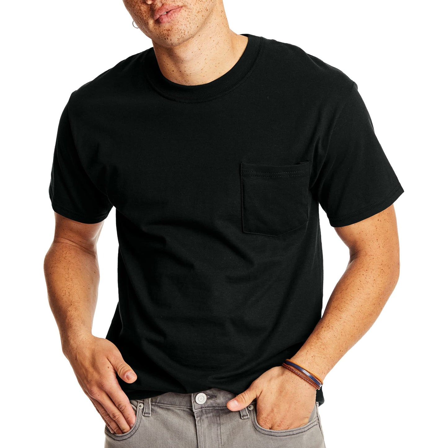 Hanes Mens Beefy-t Pocket T-shirt, Heavyweight Cotton Tee For Men, Full-cut 1 Or 2 Pack Fashion-t-shirts, Navy - 2 Pack, X-Large US