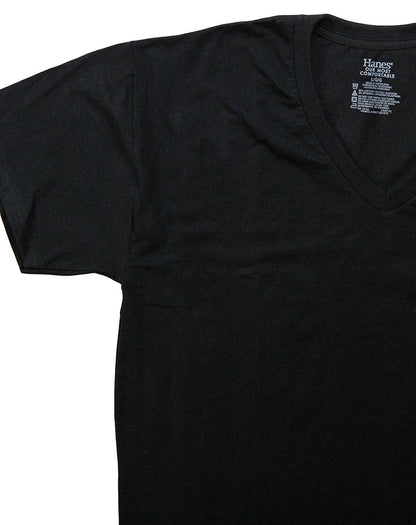 Hanes Mens Premium Stretch V-Neck Undershirt - Black - 6 Pack (Medium)