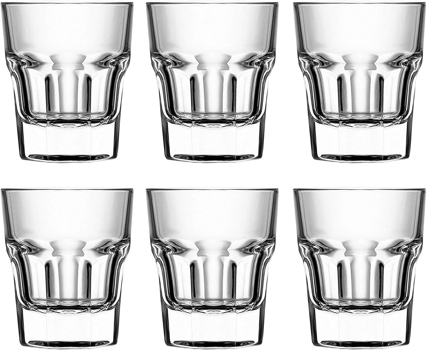 Circleware Scorchers Shot, Set of 6 Heavy Base Glassware Drinking Glass Cups for Whiskey, Vodka, Brandy, Bourbon and Liquor Beverage Bar Dining Decor Gifts, 1.5 oz, Clear