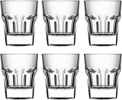 Circleware Scorchers Shot, Set of 6 Heavy Base Glassware Drinking Glass Cups for Whiskey, Vodka, Brandy, Bourbon and Liquor Beverage Bar Dining Decor Gifts, 1.5 oz, Clear