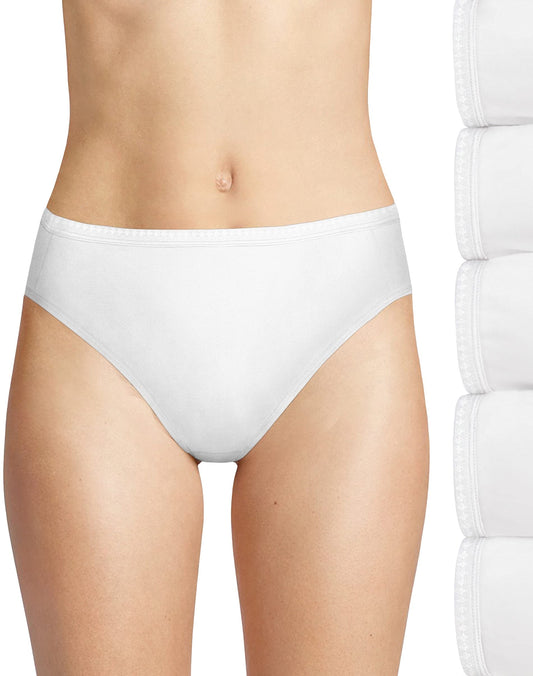 Hanes Ultimate womens 6-pack Breathable Cotton Hi-cut Panty Briefs, White, White, White, White, White, White, 8 US