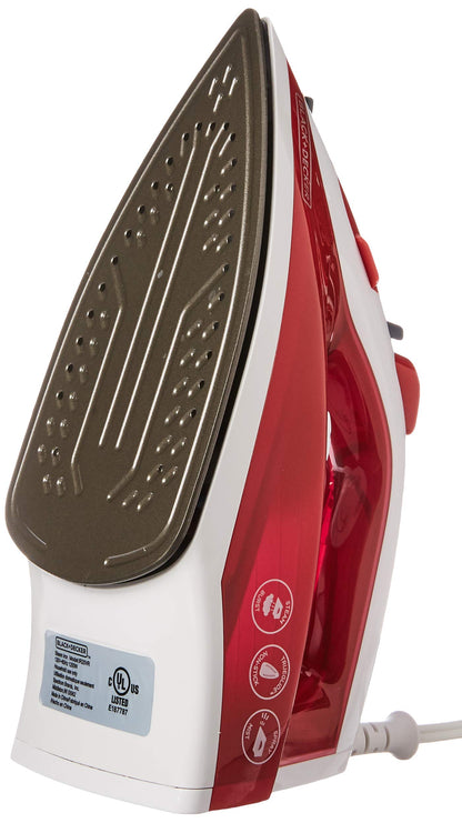 BLACK+DECKER Variable Control Compact Iron, TrueGlide Premium Nonstick Soleplate, Ergonomic Mist/Steam Burst, Red