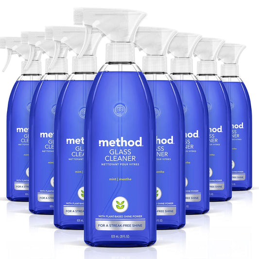 Method Glass Cleaner Spray, Mint, Ammonia Free & Plant-Based Solution, Mirror & Window Cleaner - Great for Indoor & Outdoor Glass Surfaces, 28 oz Spray Bottles (Pack of 8)