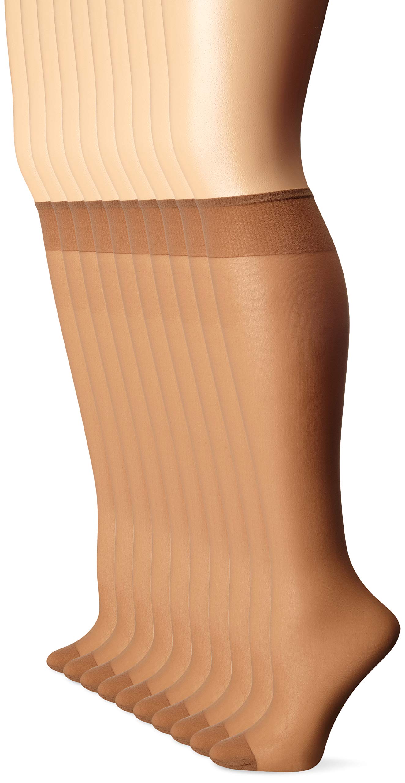L'eggs Women's 10 Pair Everyday Reinforced Toe Knee Highs, Off Black, One Size