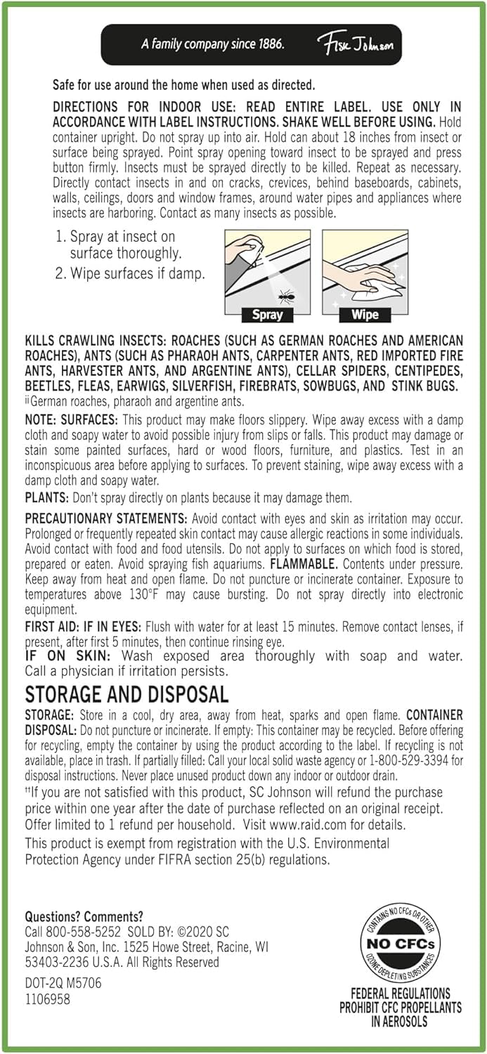 Raid Essentials Ant Spider, and Roach Killer Aerosol Spray, Child & Pet Safe, Kills Insects Quickly, 10 Ounce, 6 Pack (6), 331877