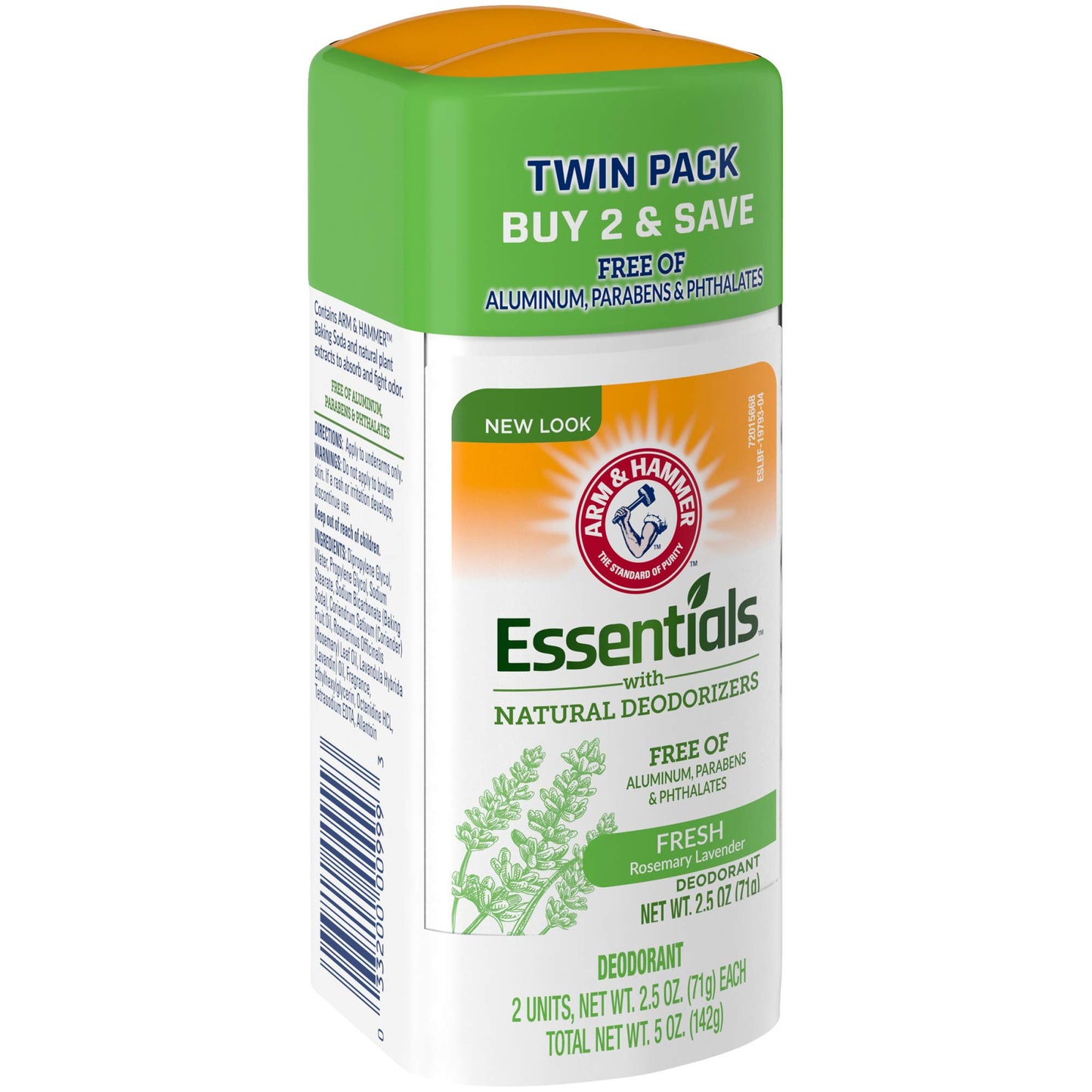 ARM & HAMMER Essentials Deodorant- Rosemary Lavender- Solid Oval- Twin Pack (Pack of 2/ 2.5oz)- Made with Natural Deodorizers- Free From Aluminum, Parabens & Phthalates