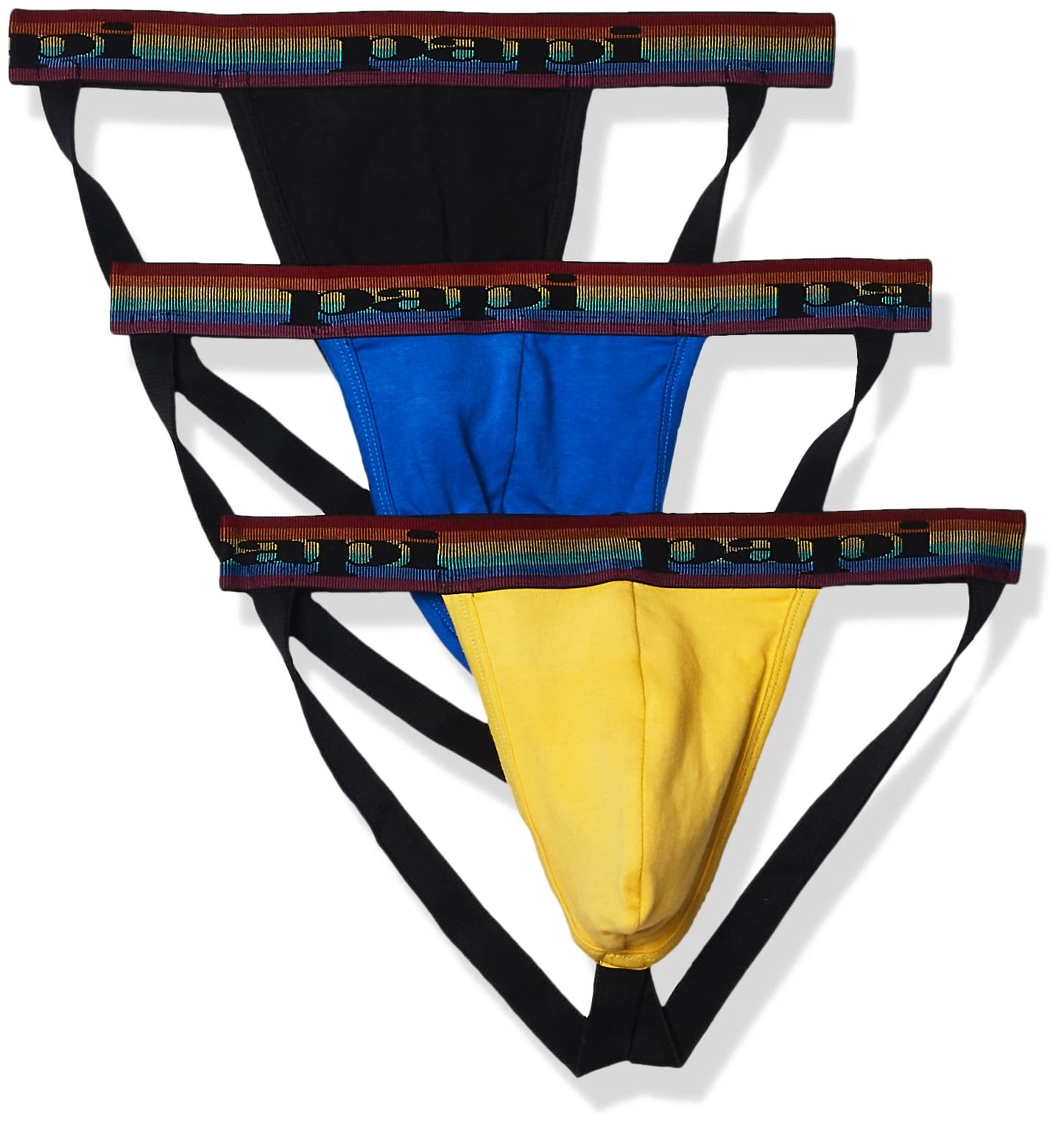 papi Men's 3-Pack Jockstrap, Athletic Supporter, Breathable Male Workout Underwear, Lychee/Prince Blue/Black, X-Large