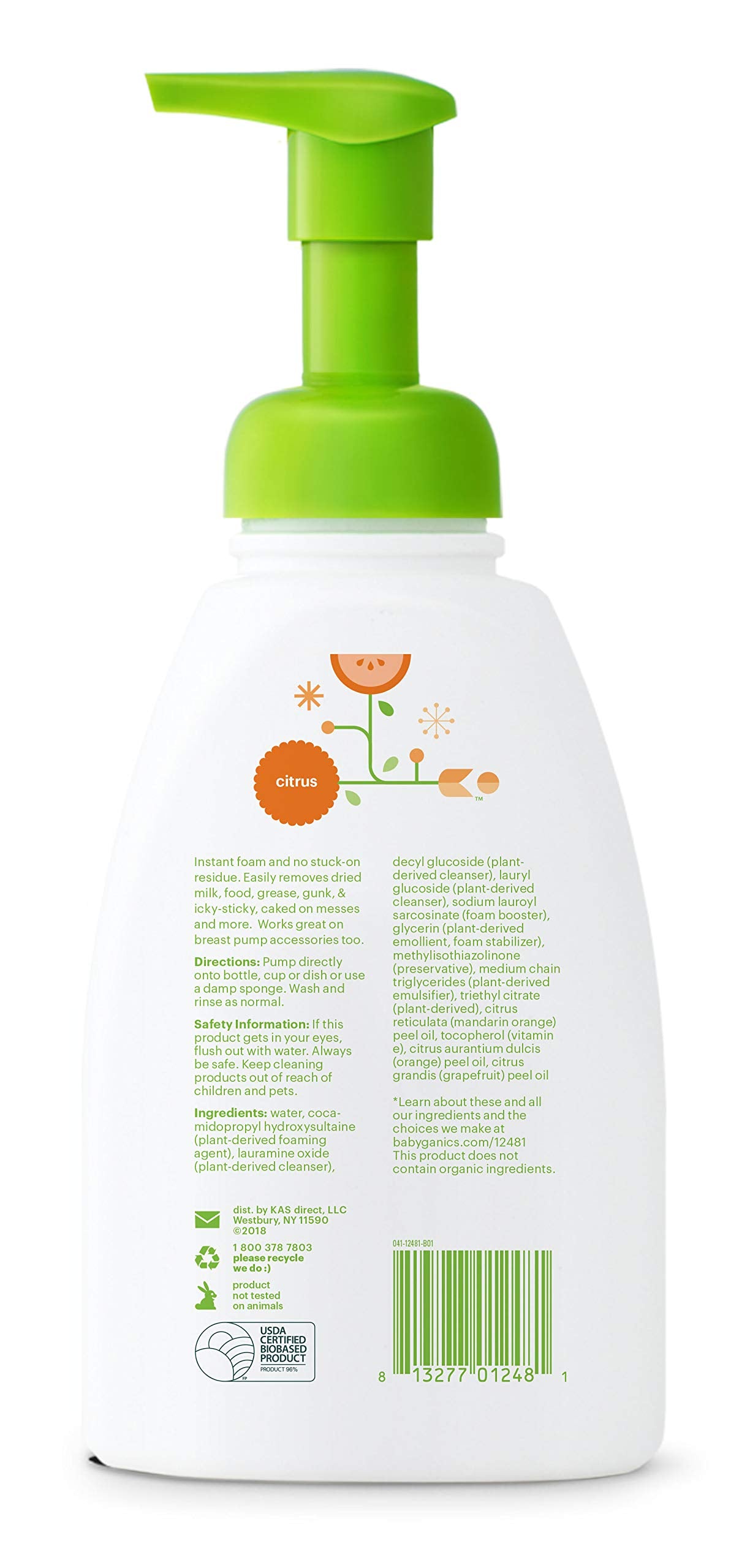 Babyganics Foaming Dish & Bottle Soap, Pump Bottle, Fragrance Free, Plant-Derived Cleaning Power, Removes Dried Milk, 16 Fl Oz, (Pack of 3), Packaging May Vary