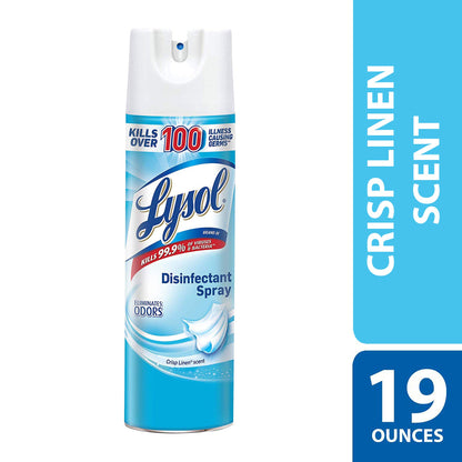 Lysol Disinfectant Spray, Sanitizing and Antibacterial Spray, For Disinfecting and Deodorizing, Crisp Linen, 19 fl oz (Pack of 4)
