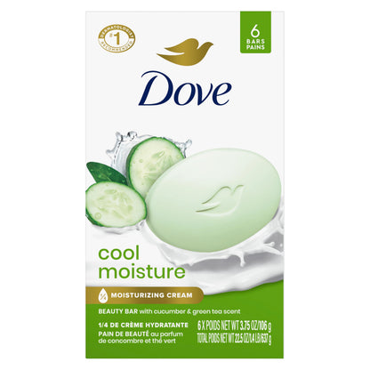 Dove Beauty Bar Soap Cool Moisture Cucumber & Green Tea Scent, 8 Bars for Refreshed Skin, Leaves Skin Refreshed 8 x 3.75 oz