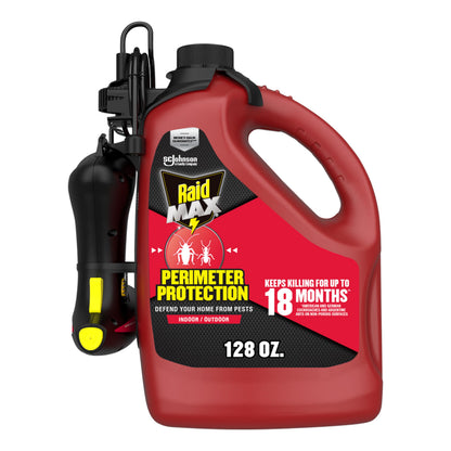 Raid MAX Perimeter Protection, 1 Gallon, Indoor & Outdoor Insecticide Spray with Reusable Electric Sprayer