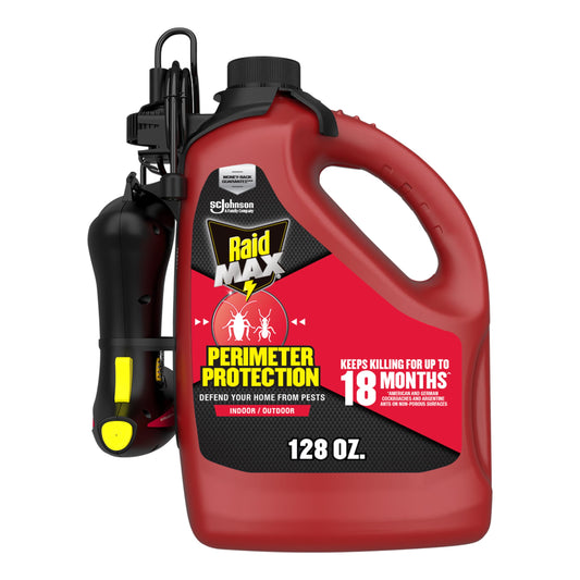 Raid MAX Perimeter Protection, 1 Gallon, Indoor & Outdoor Insecticide Spray with Reusable Electric Sprayer