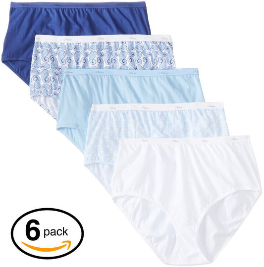 Hanes Women's 6 Pack Core Cotton Brief Panty (Prints & Solids, Size 14)