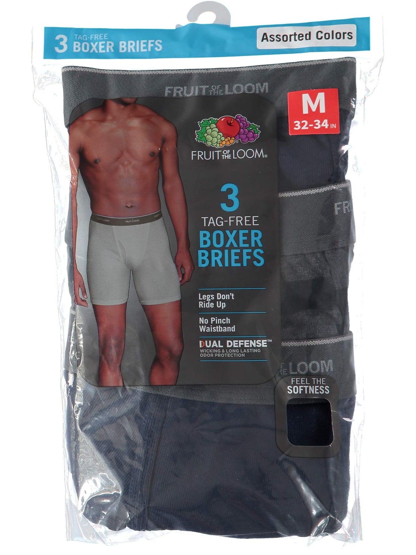 Fruit of the Loom Men's No Ride Up Boxer Brief (Assorted Colors - 3 Pack, Small)
