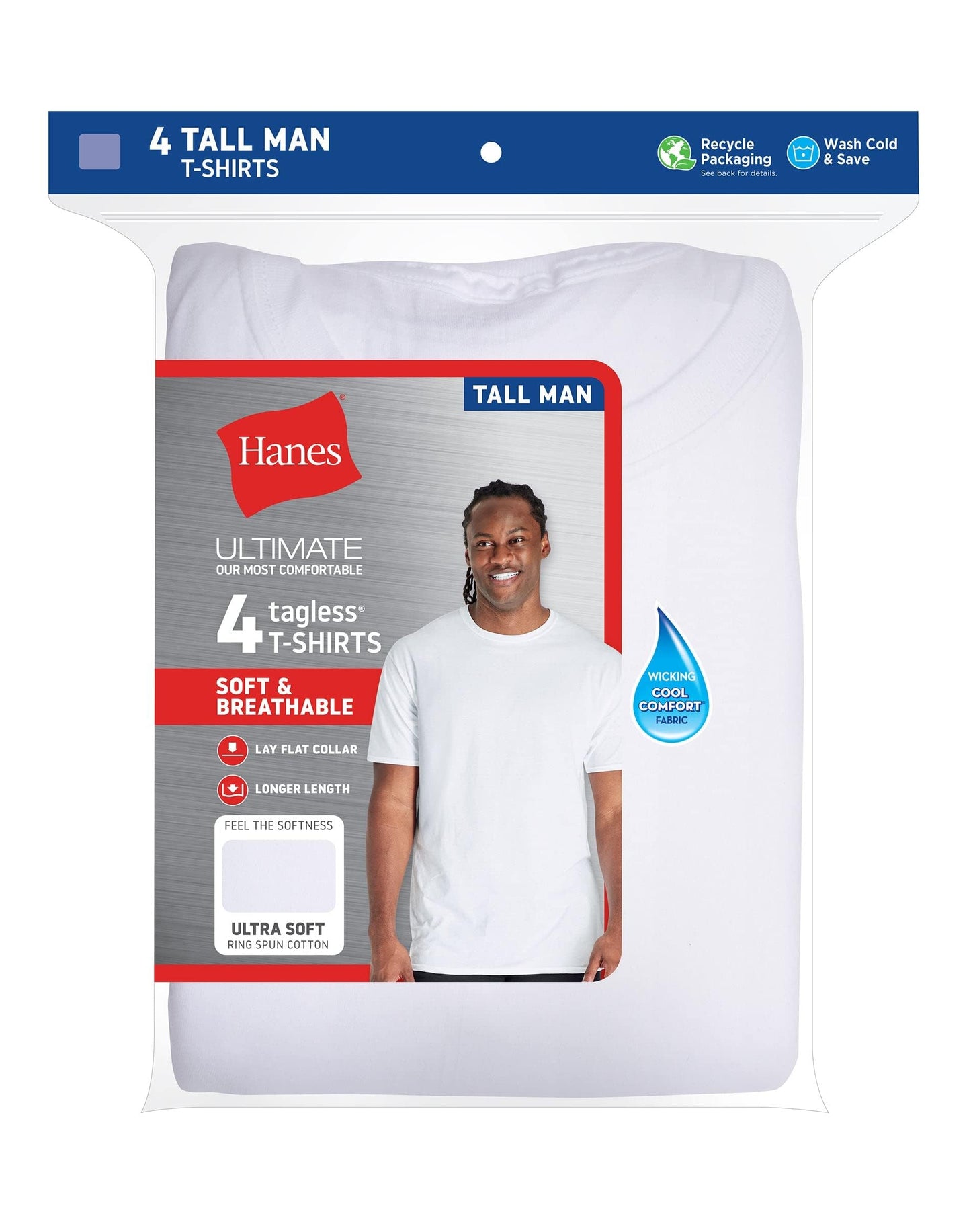 Hanes Mens Ultimate Tall Soft and Breathable Crewneck Undershirt 4-Pack, LT White