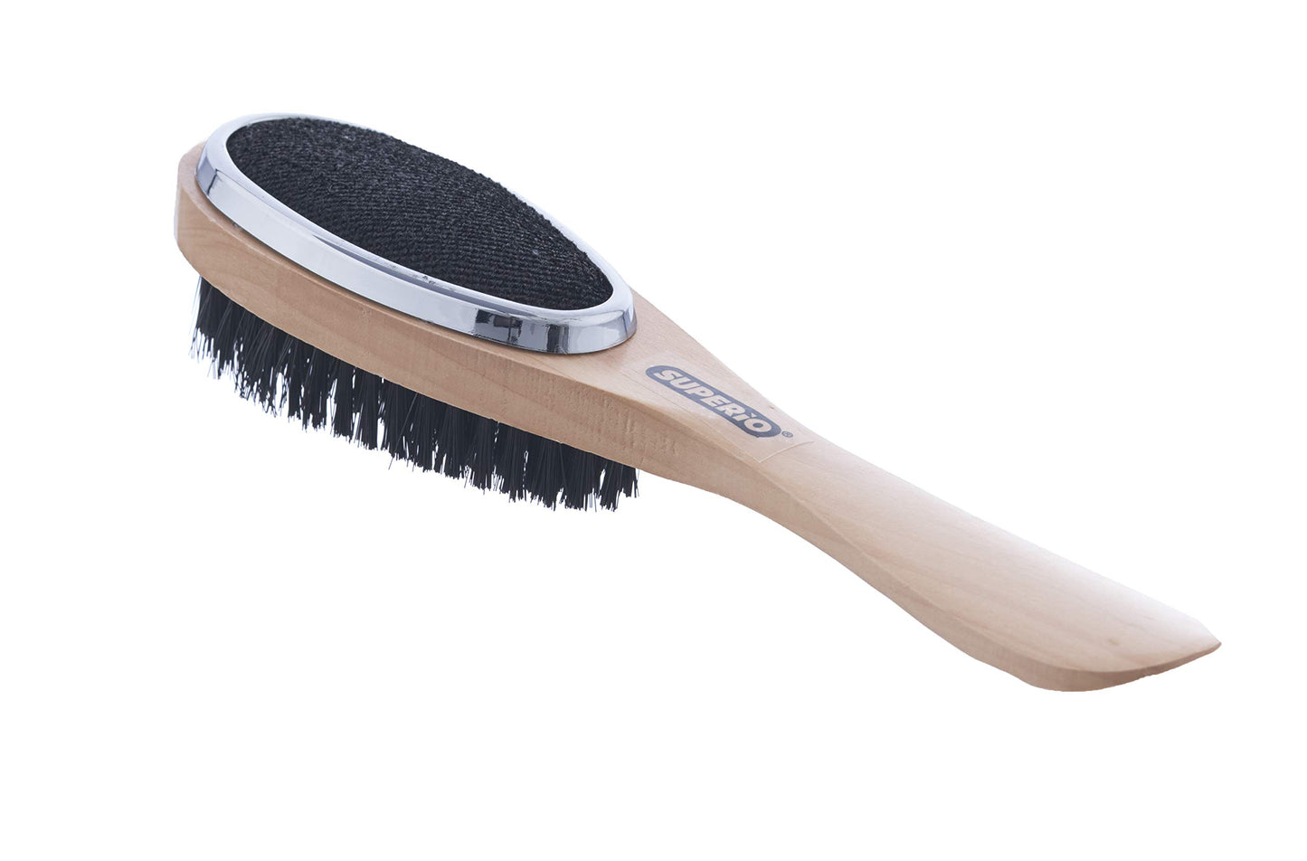 Superio 3 in 1 Lint Brush and Shoe Horn for Suit, Wool Coat, Sweaters, Shoes - Double Sided Portable Pet Hair Remover with Wood Handle