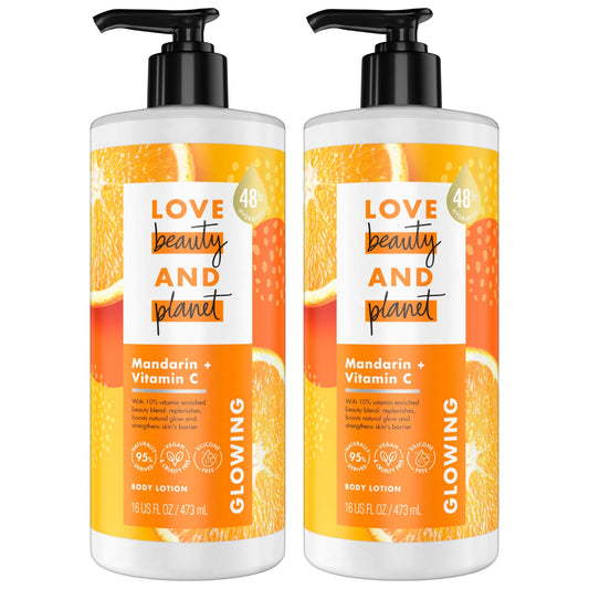 Love Beauty And Planet Lotion - Moisturizing Mandarin + Vitamin C Lotion, Natural Body Lotion for Women, Dry Skin Lotion Scented with Mandarin Orange, 16 Fl Oz (Pack of 2)
