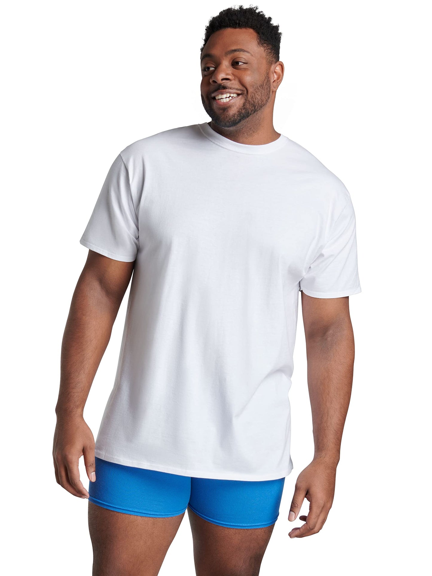 Fruit of the Loom Men's Tag-Free Cotton Undershirts, Tall Man-Crew-6 Pack White, X-Large