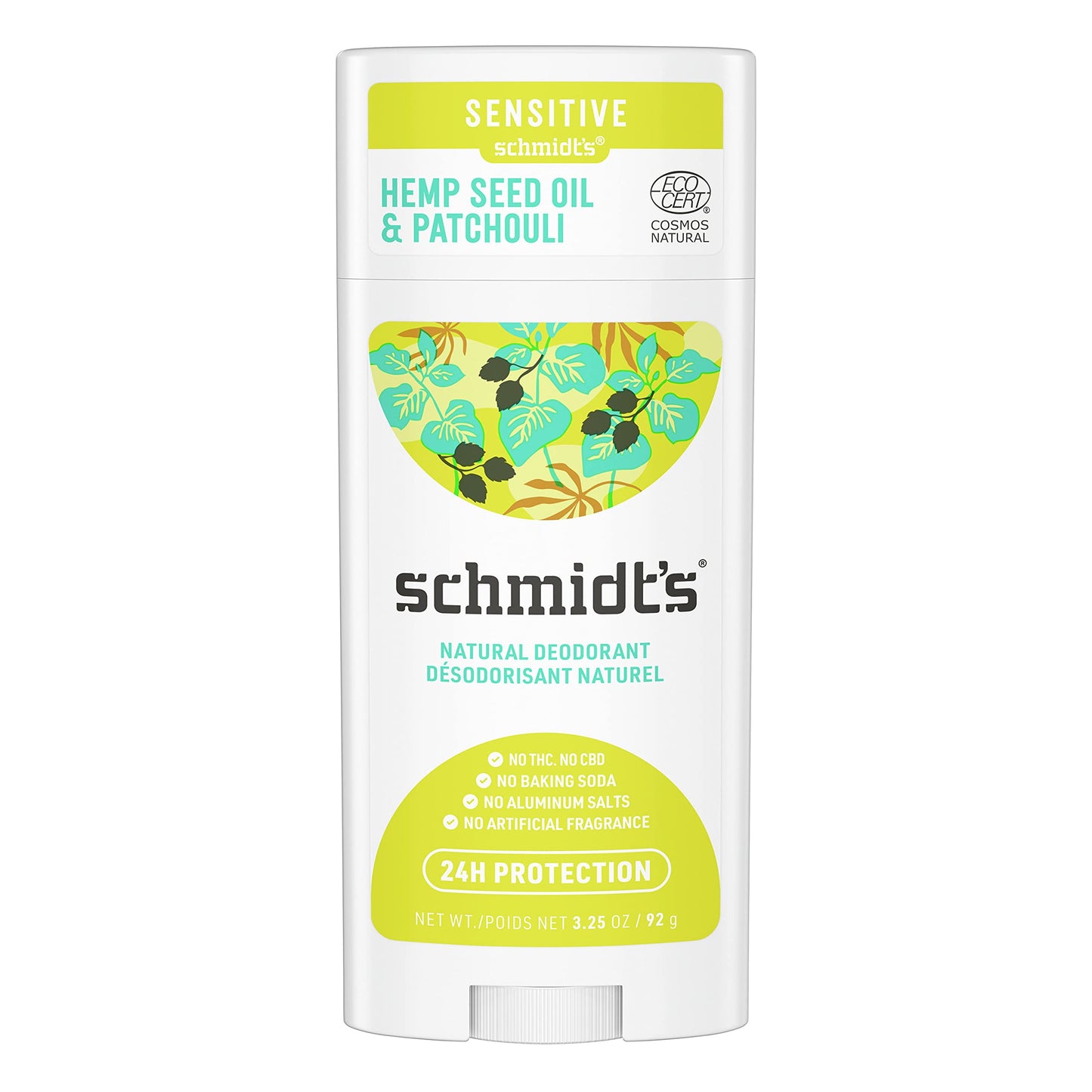 Schmidt's Sensitive Skin Natural Deodorant with Hemp Seed Oil For 24 Hour Odor Protection Patchouli + Hops Aluminum Salt Free, Vegan, Certified Cruelty Free, 3.25 oz