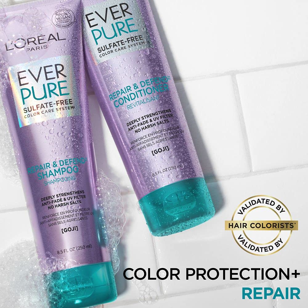 L'Oreal Paris EverPure Repair and Defend Sulfate Free Conditioner for Color-Treated Hair, Strengthens and Repairs Damaged Hair, with Goji, 2 Count (8.5 Fl; Oz each) (Packaging May Vary)
