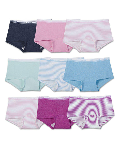 Fruit of the Loom Girls' Assorted Boyshort Underwear (12 Pack - Heather Assorted, 14)